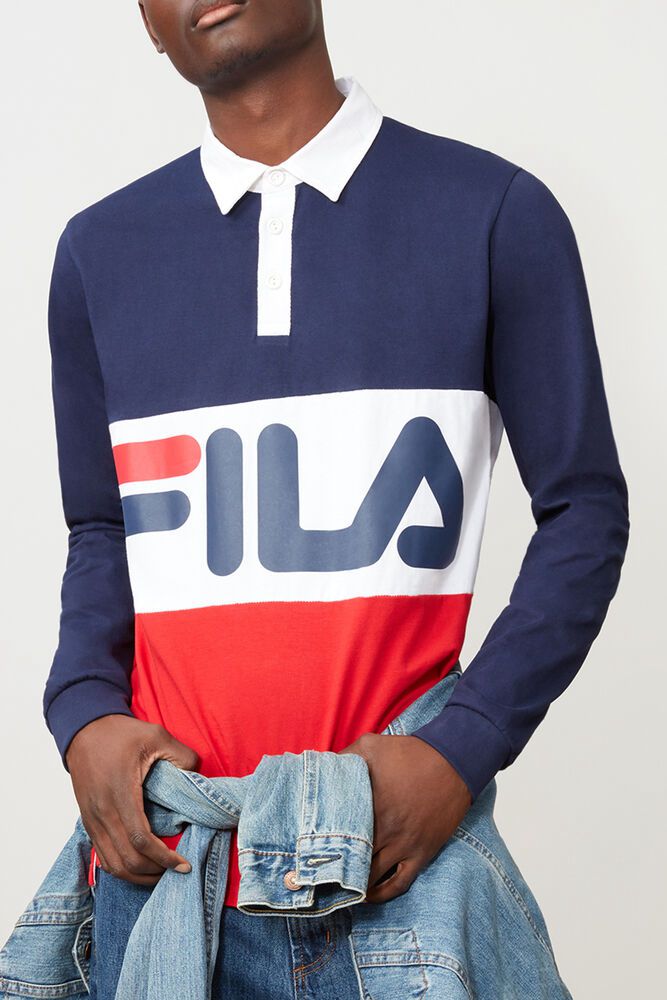 Fila Polo Harley Rugby Mens Navy/Red/White - India TFG-310295